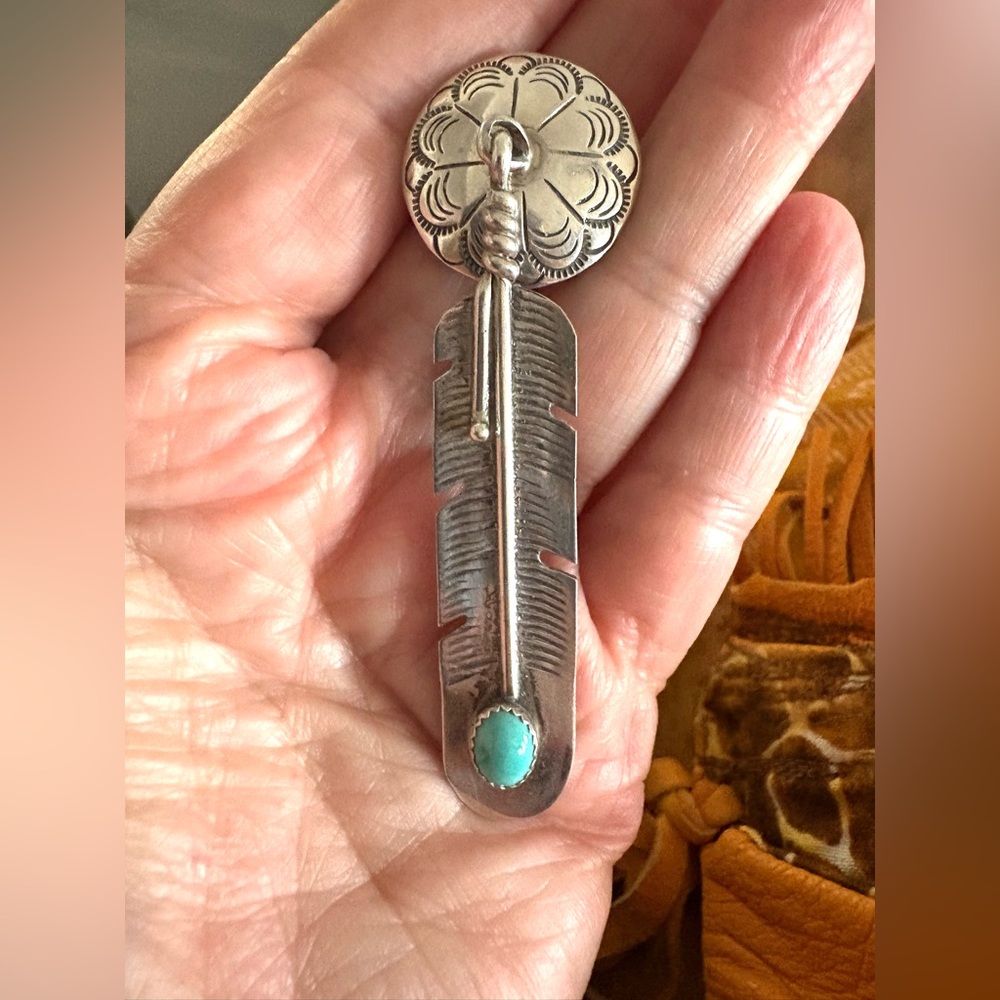 Sterling Silver Feather and conch with Turquoise